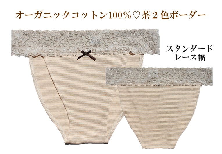 １５%OFF 茶ボーダー：オーガニックコットン１００％　M・L￥2300　